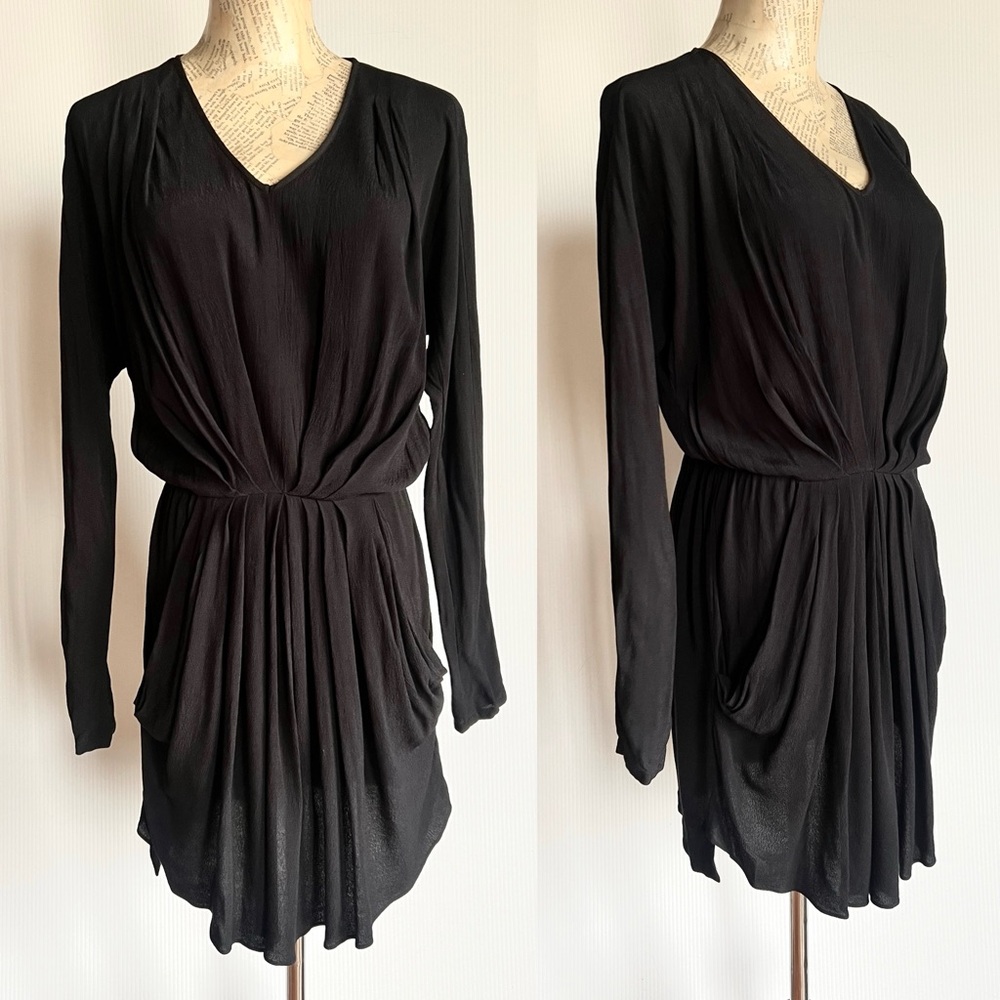 Rebecca Taylor Black draped rayon mini dress